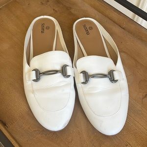 Off White Slide on Susina shoes with metal buckle. Very comfy.